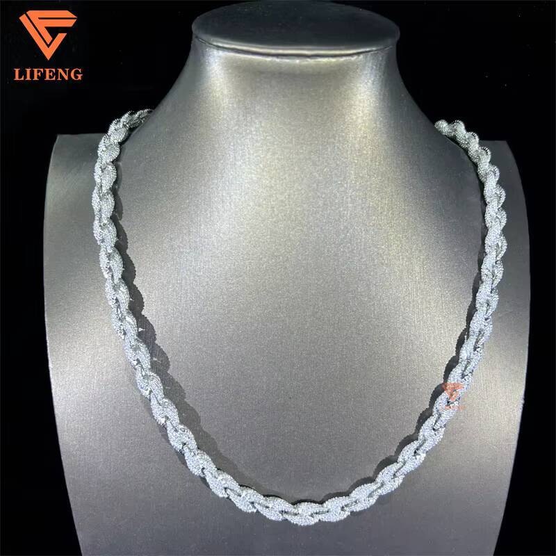 8mm 925 Silver Luxury Hip Hop Mens Rope Chain Necklace Pass Diamond Tester Moissanite for Gift Engagement Full Iced VVS1