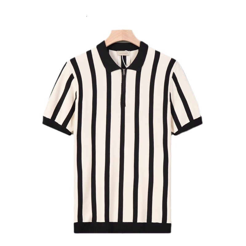 Luxury Brand Designer Mens 2026 Summer New Retro Striped Knit Polo Shirt Half-Zip Short Sleeve Casual T-Shirt Chic Stylish Modern Trendy Fashionable