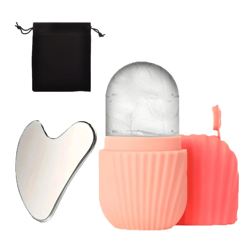 3-piece cleansing tool stainless steel heart-shaped scraping tool ice roller a flannel bag 260424