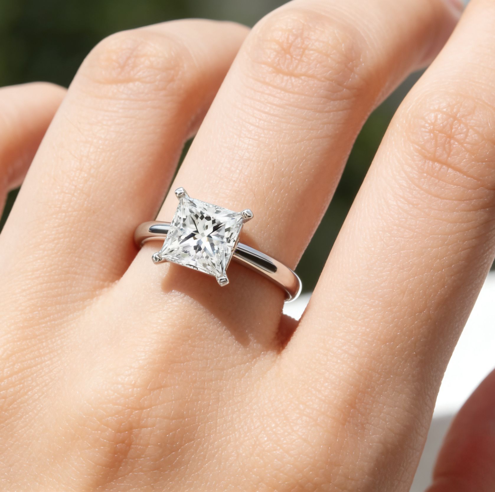Rulalei Classical 4 Claw Simple Fashion Jewelry Genuine 925 Sterling Silver Princess Cut Solitaire High Carbon Diamond Cocktail Party Eternity Women B