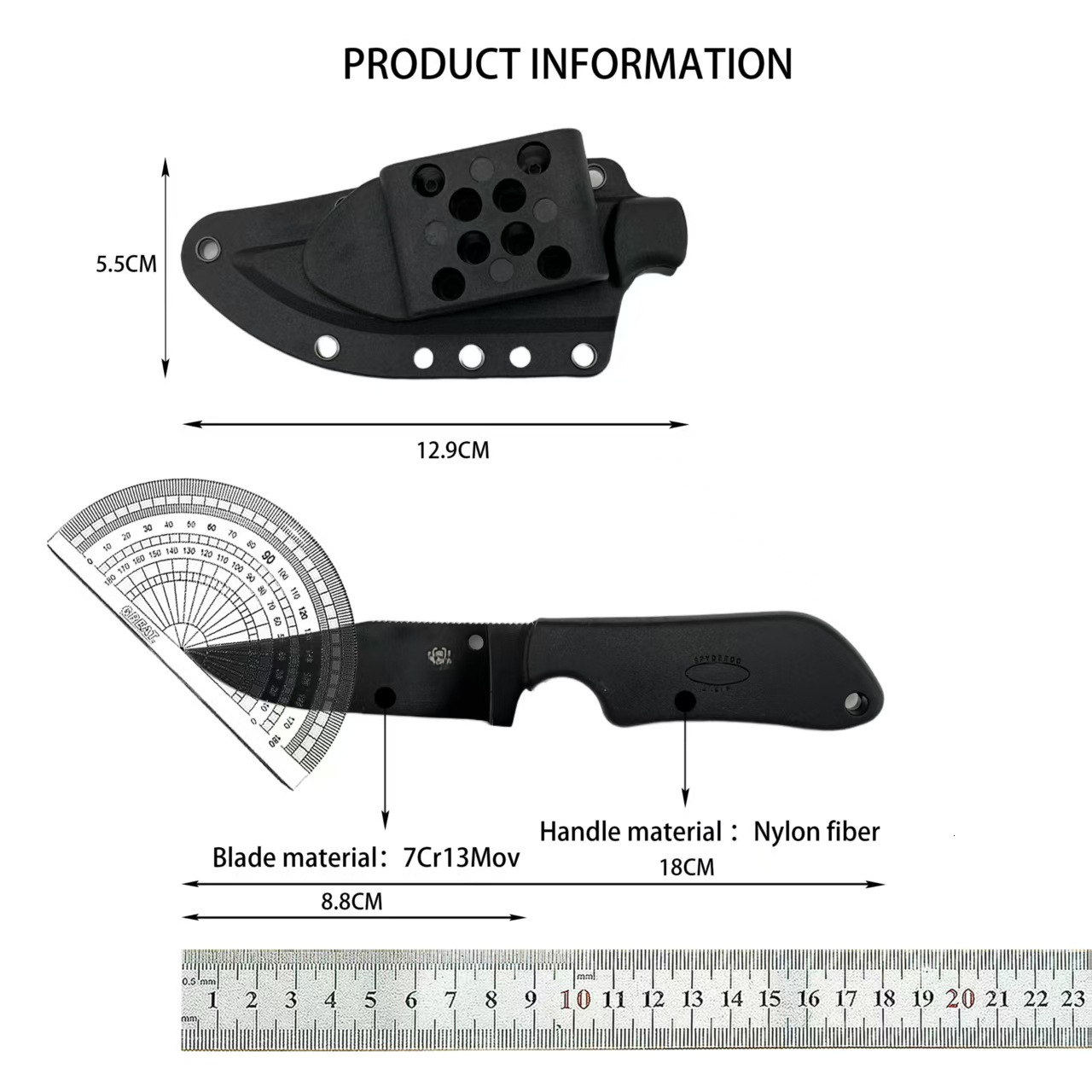 BK20 Survival Fixed Knife with Sheath 7Cr13Mov Blade High Hardness Survival Knife Portable Pocket Outdoor Knife EDC Tool