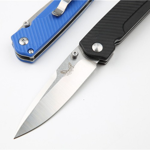 BM 485 Outdoor Folding Knife -M390 Steel Satin Plain Blade, Nylon Fiber Handle for Camping, Hunting, Survival, Tactical