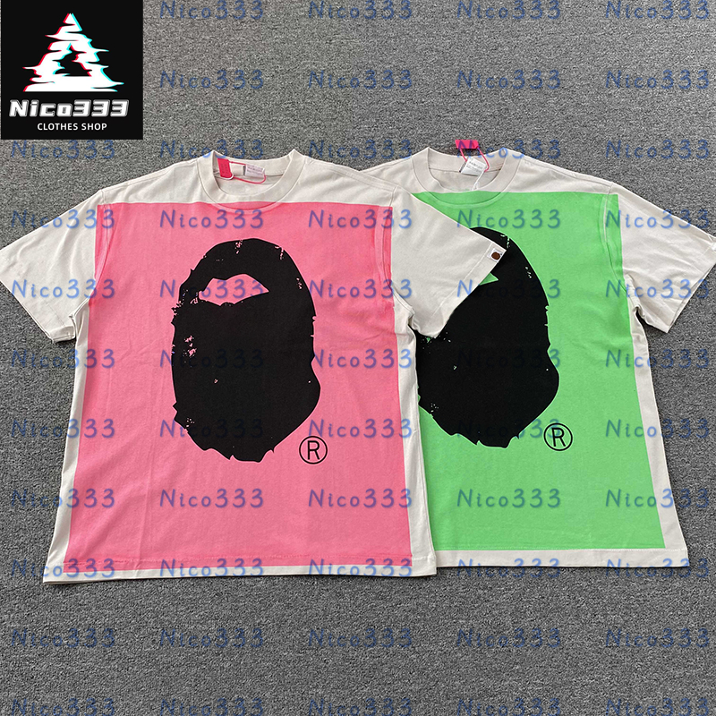 Japan street camo ap style white pink green cotton round-neck washed vintage relaxed-fit unisex casual short-sleeve t-shirt