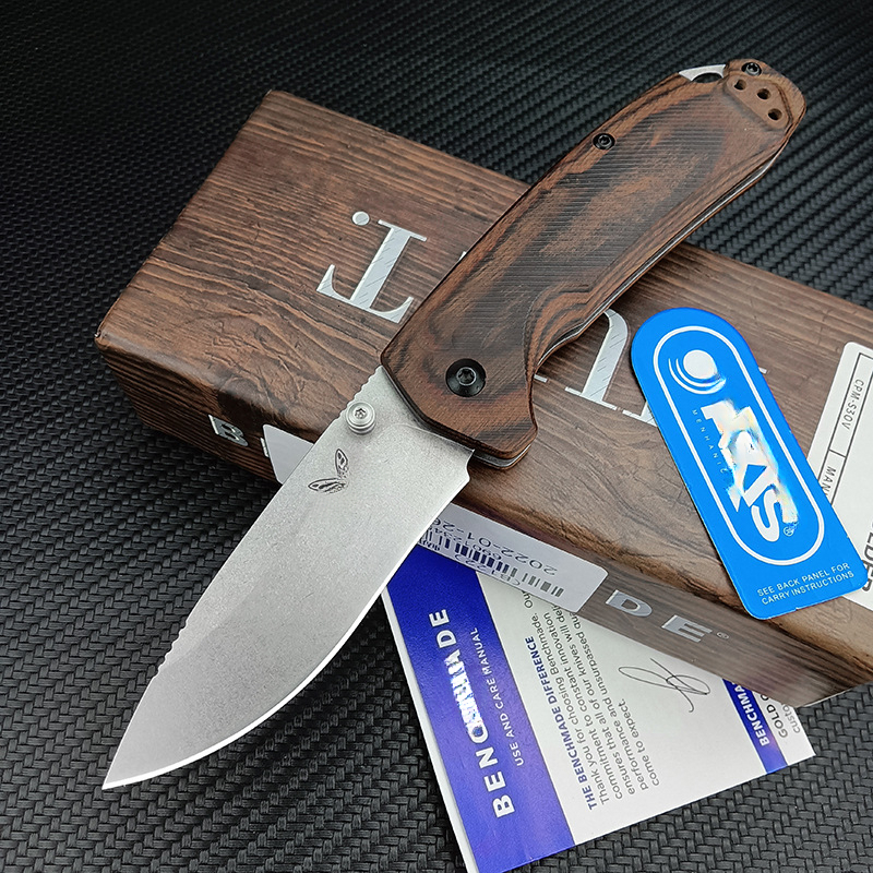 BM 15031 Hunt North Fork Tactical Folding Knife 8cr13mov Blade Stabilized Wood Handle Outdoors Survival Utility Pocket Tools