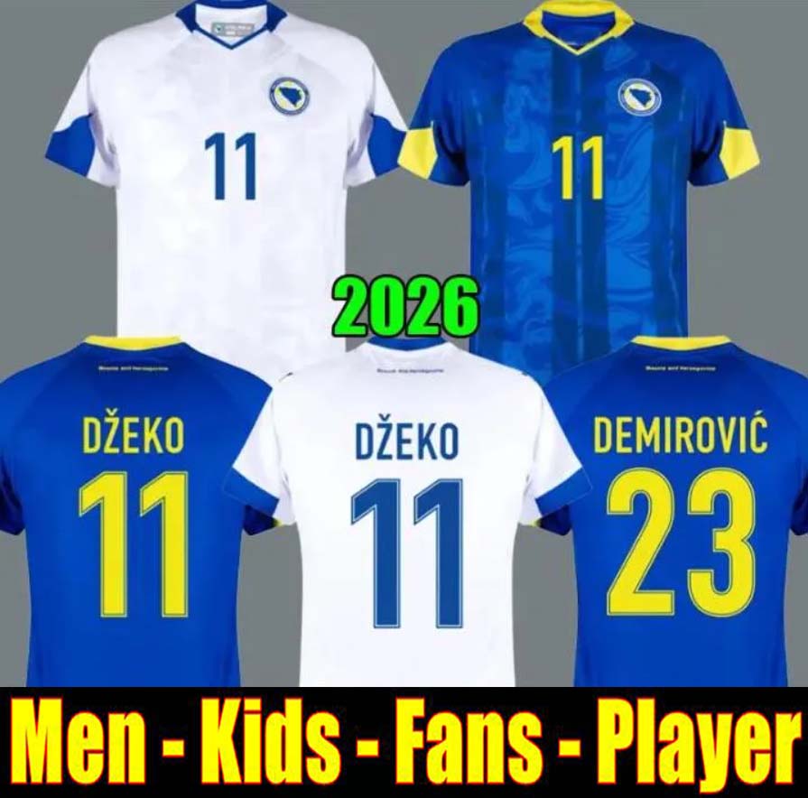 2026 Bosnia-Herzegovina World Cup Jerseys Bosnia and Herzegovina Dzeko Soccer Jerseys 26 27 Home Away Men kids Players Fans Football Jersey Shirts S-4XL