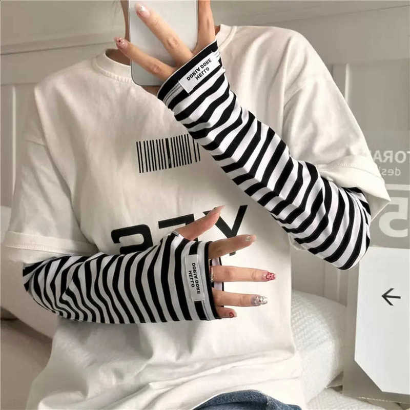 Soft Cotton Women Stripe Loose Arm Protection Ice Silk Gloves Driving UV Sleeves Summer Cool Sleeve 250910BJ