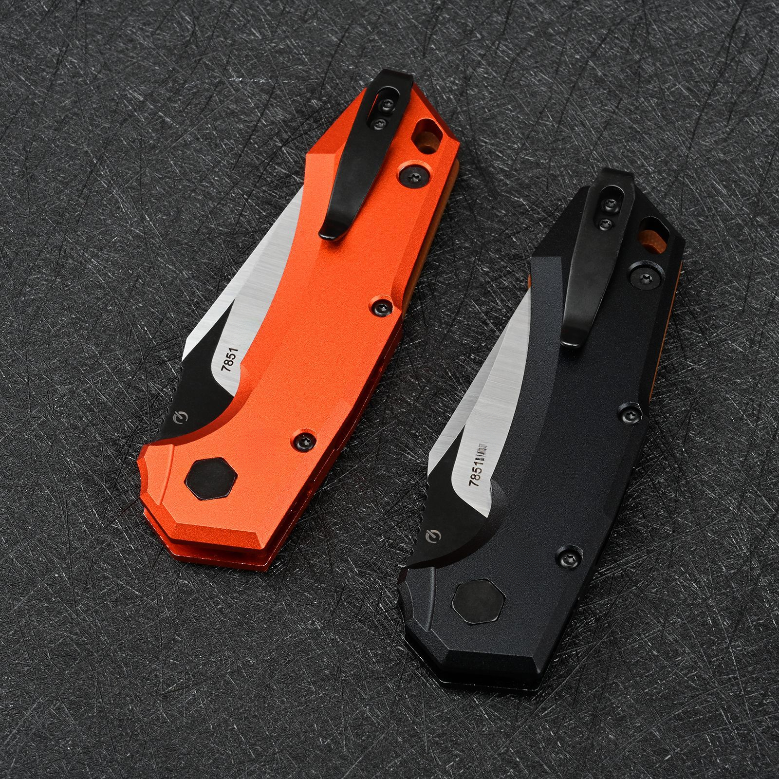 7851 Outdoor Hunting Folding Knife, Durable 8cr14mov Blade Aluminum Alloy + G10 Handle with Pocket Clip Portable Camping Hiking Rescue Tool