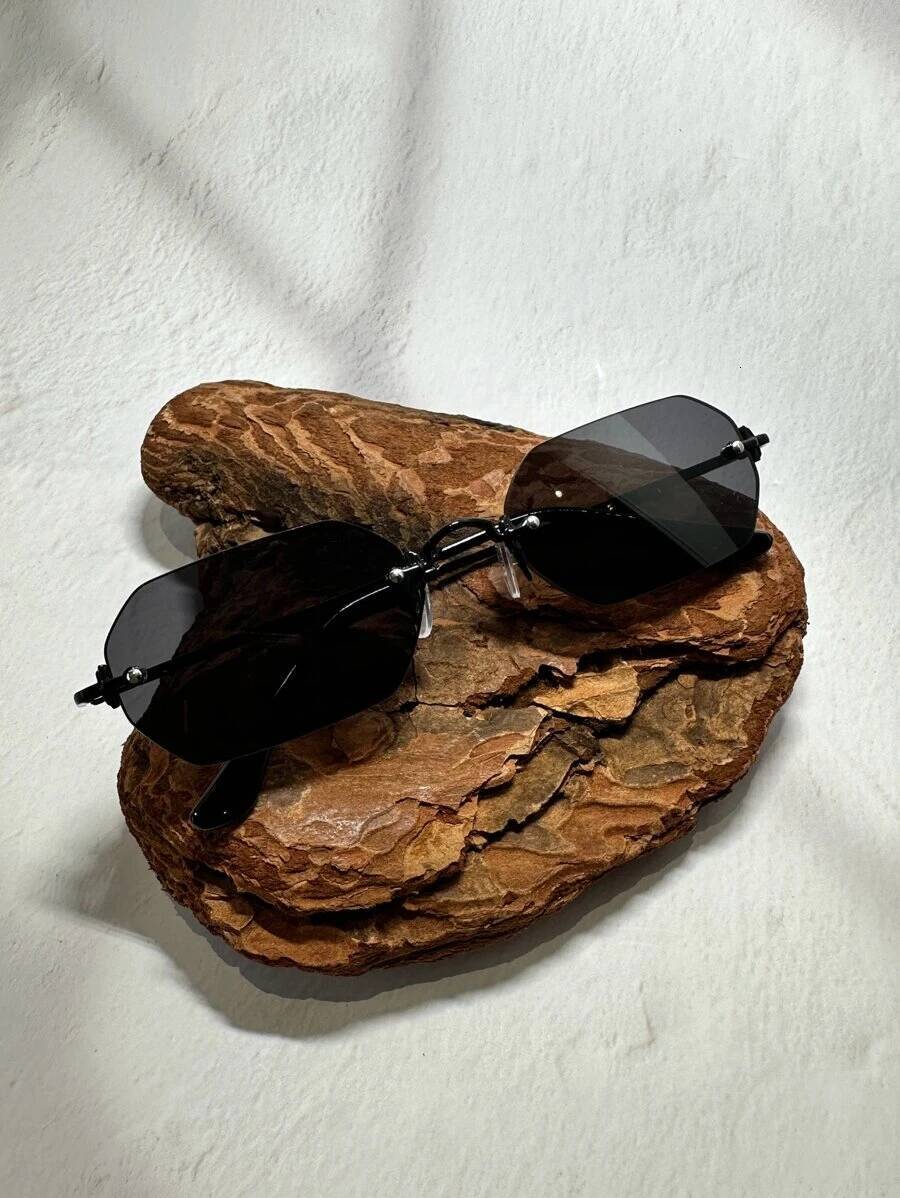 1 piece Mini gradient full metal frameless hexagon-shaped sunglasses, suitable for street, beach, commuting, travel