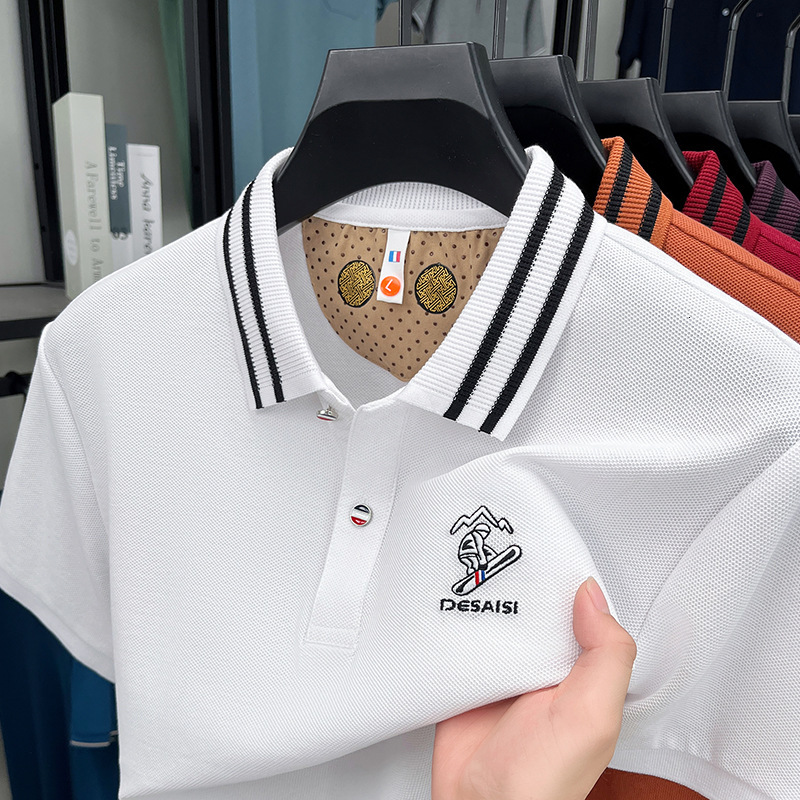Summer Business And Leisure Pure Cotton Designer Polo Shirt Short Sleeved Mens Lapel Embroidered Half Sleeved T-shirt Mens Silk Cotton Top
