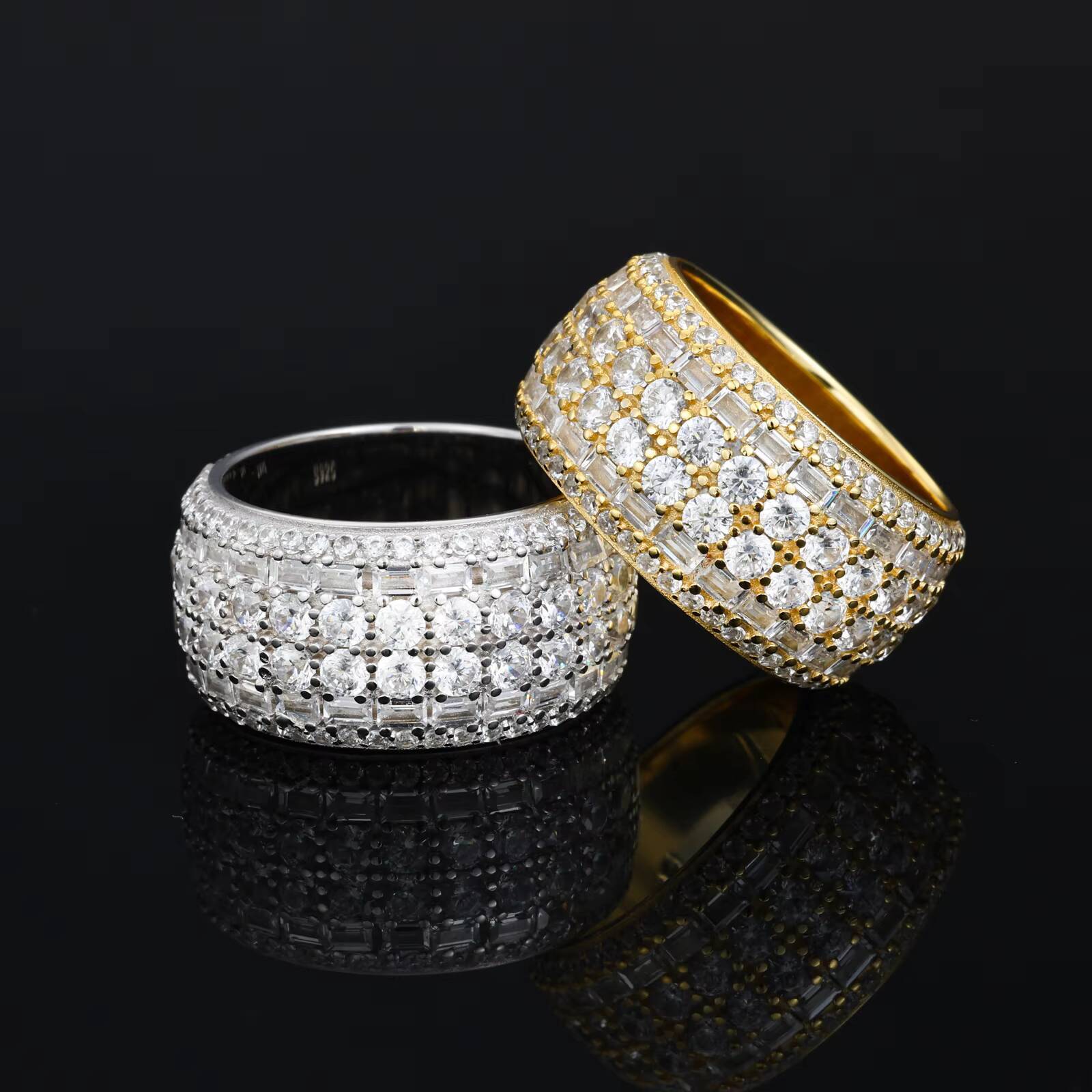 Luxury Wedding Engagement Gift 925 Sterling Silver Micro Paved 6 Rows VVS Moissanite Diamond Finger Ring for Men