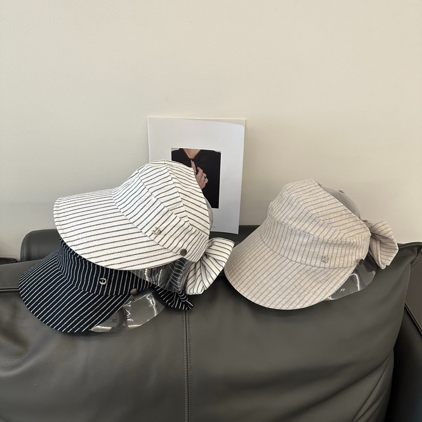 Women Striped Bowknot Sun Visor Hat Summer UV Protection No Top Baseball Cap Designer Luxury Spring Visors Luxe Beach Travel Sun Hat Outdoor
