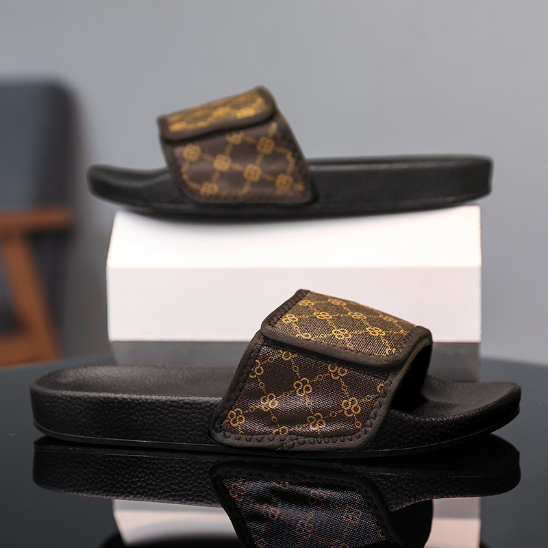 Men's Monogram Print Slide Sandals Adjustable Velcro Strap Casual Slippers 2026s hot