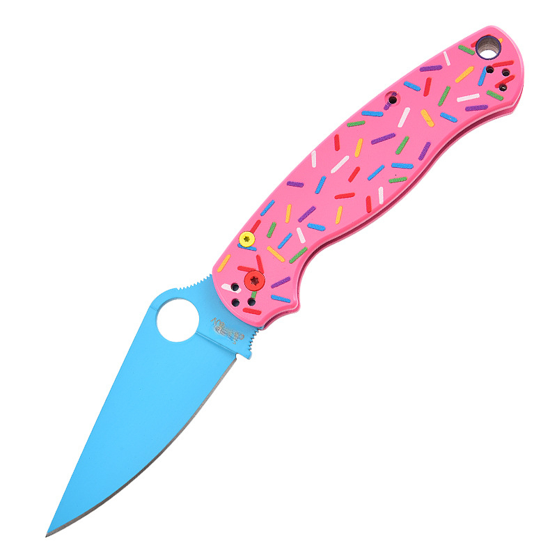 C81 Donut Outdoor Portable Pocket Aluminum Alloy Folding Self-Defense Fruit Knife Bugout Donut Pink Aluminum Bearing folding knife