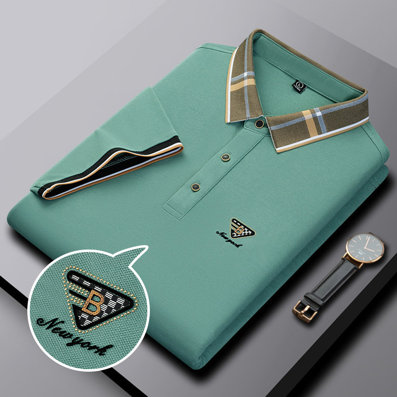 Mens Cotton Polo Shirt Designer Plaid Collar Letter Embroidery Short Sleeve Casual Business Breathable Streetwear Plus Size Tops For Men Summer