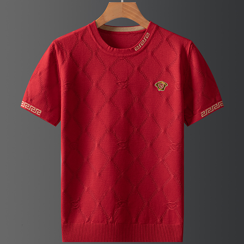 Mens Designer Short Sleeved Fashion Trend Summer Knitted Half Sleeved T-shirt Large Size Fashionable Luxury Base T-shirt Silk Cotton
