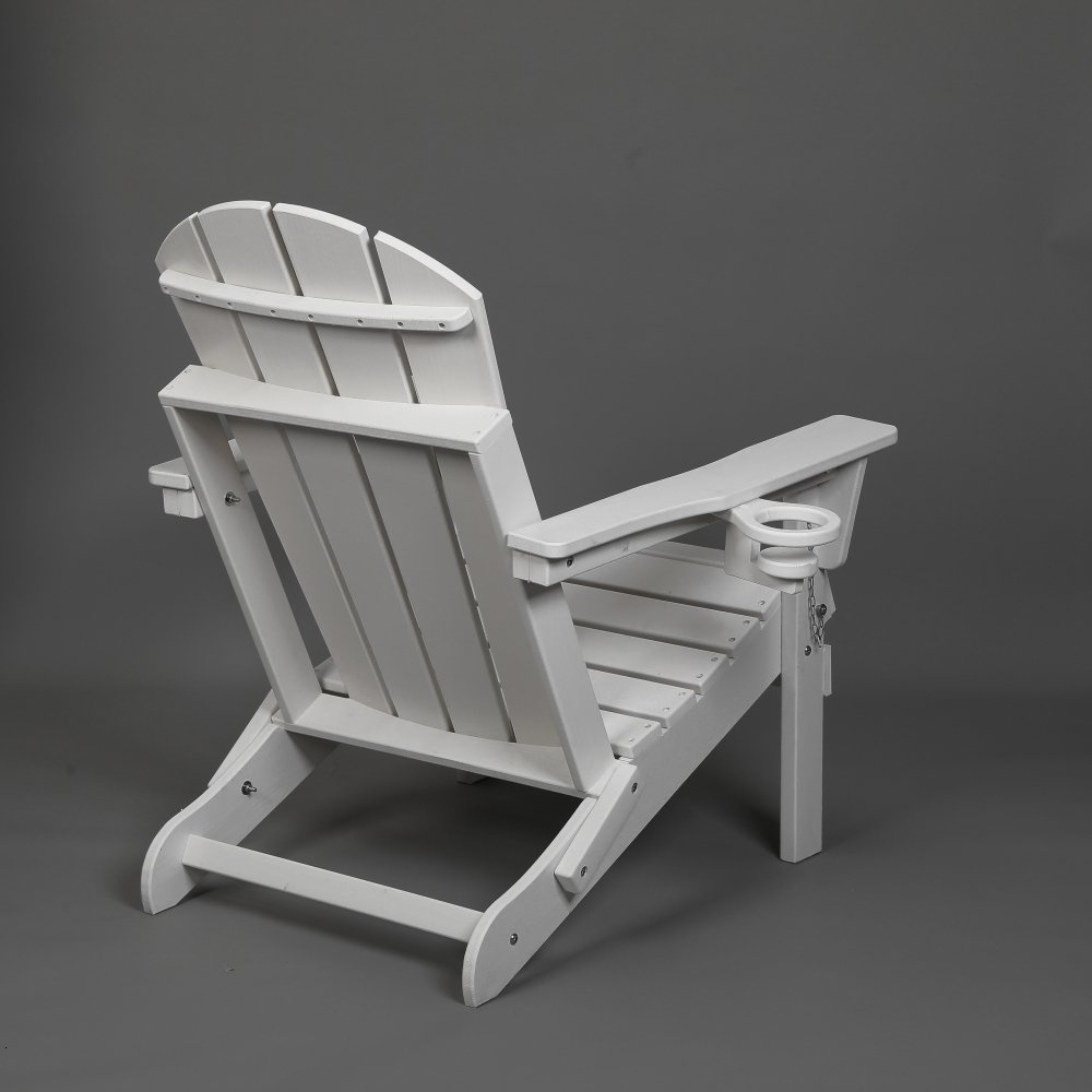Wholesale HDPE Folding Adirondack Chair with Dual Cup Holder - Composite Adirondack Chair with Wood Texture- White