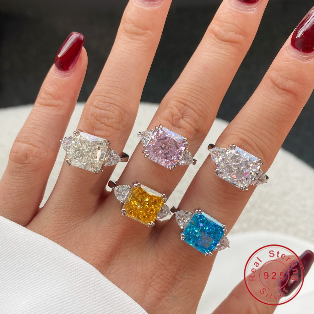 Choucong 5CT Radiant Cut High Carbon Diamond Luxury Jewelry 100% Solid 925 Sterling Silver Party Three Stone Eternity Women Wedding Bridal Ring For Da
