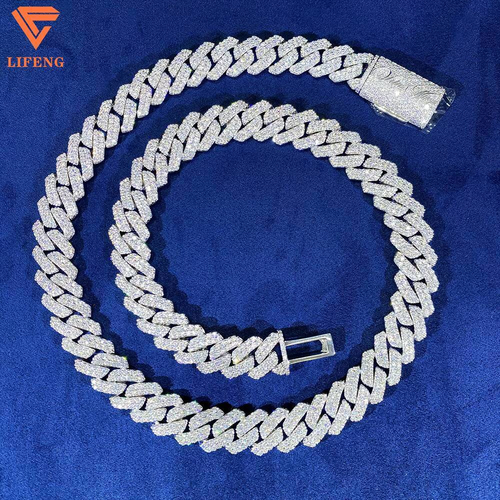 14mm 2row Miami Cuban Link Chain Moissanite Vvs Necklace Diamond Test Ice Custom Chain for Men Hip Hop Cool Jewelry