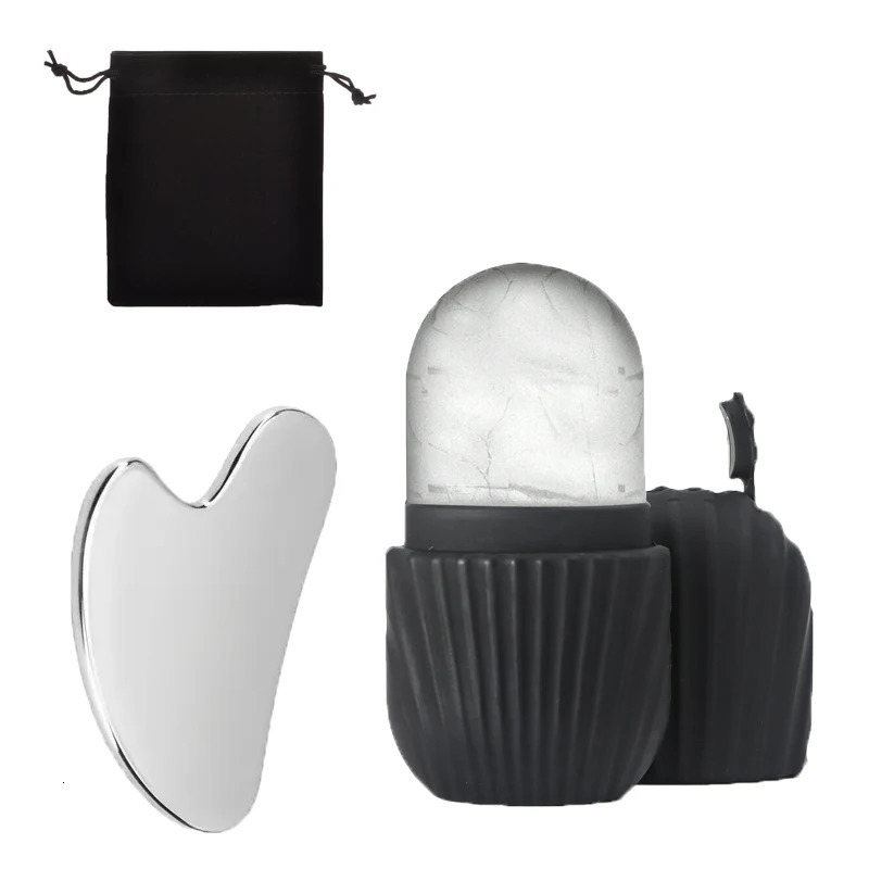 3-piece cleansing tool stainless steel heart-shaped scraping tool ice roller a flannel bag 260424