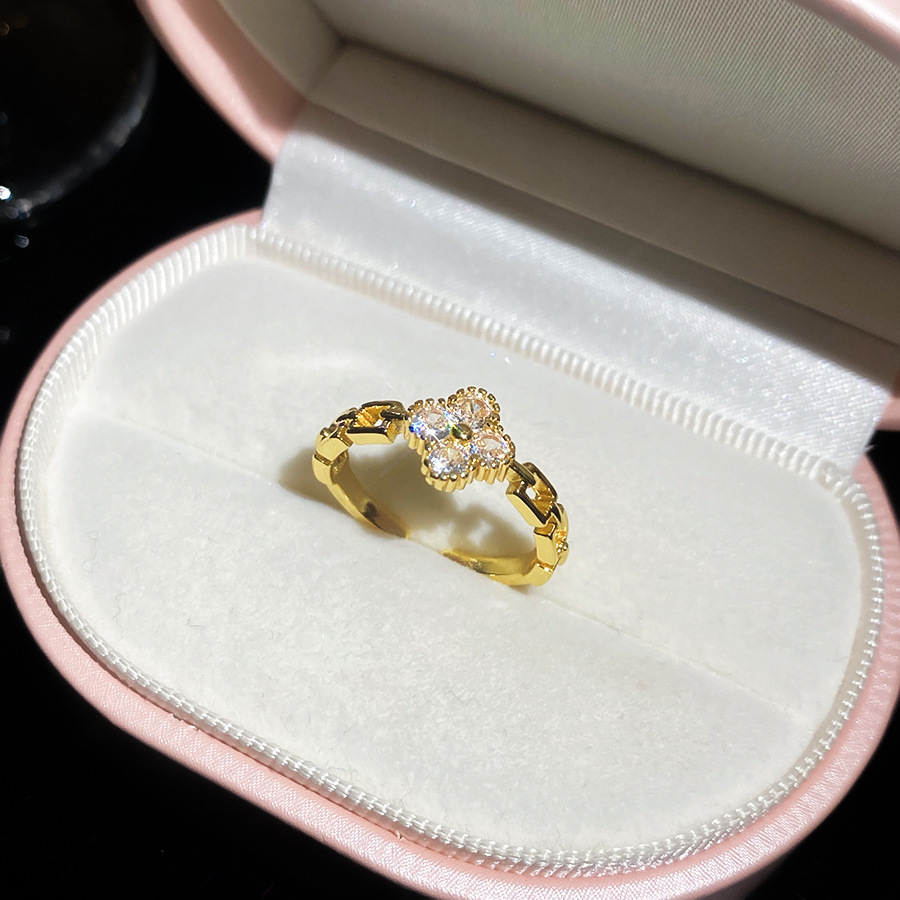2026 New Zircon Flower Open Ring with Elegant Design, Forest Style Ring, Light Luxury, High-End, Stylish Jewelry - view 7
