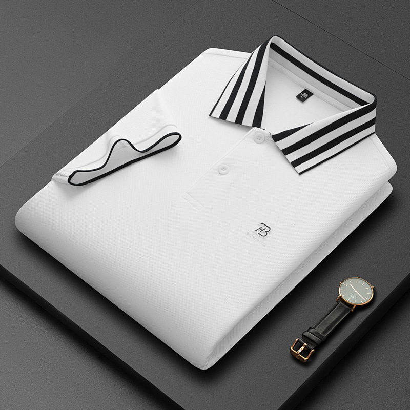 High End Business And Leisure Lapel Designer Polo Shirt Light Luxury Buddha Rib Double-sided Pearl Cotton Middle-aged And Young Half Sleeved Slim Fit 