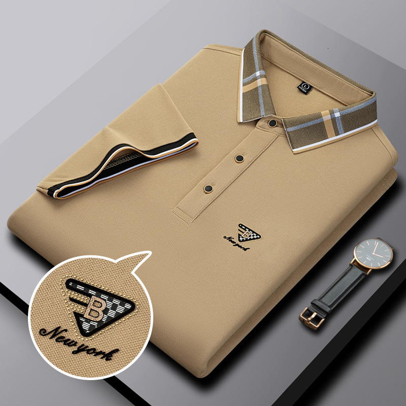 Mens Cotton Polo Shirt Designer Plaid Collar Letter Embroidery Short Sleeve Casual Business Breathable Streetwear Plus Size Tops For Men Summer