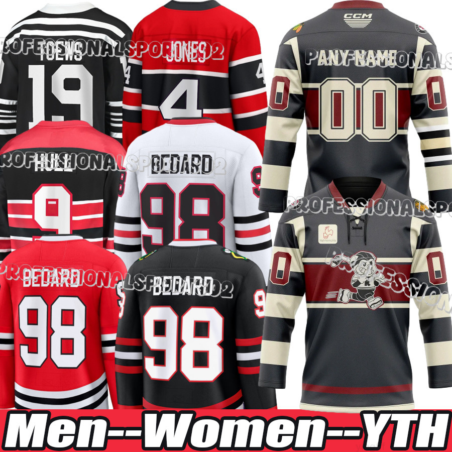 98 ConnorS Bedard Chicago Hockey Jerseys BlackhawksS Jersey Blackhawkes BlackhawksJersey 55 Artyom Levshunov Frank Nazar Spencer Knight Stadium Series