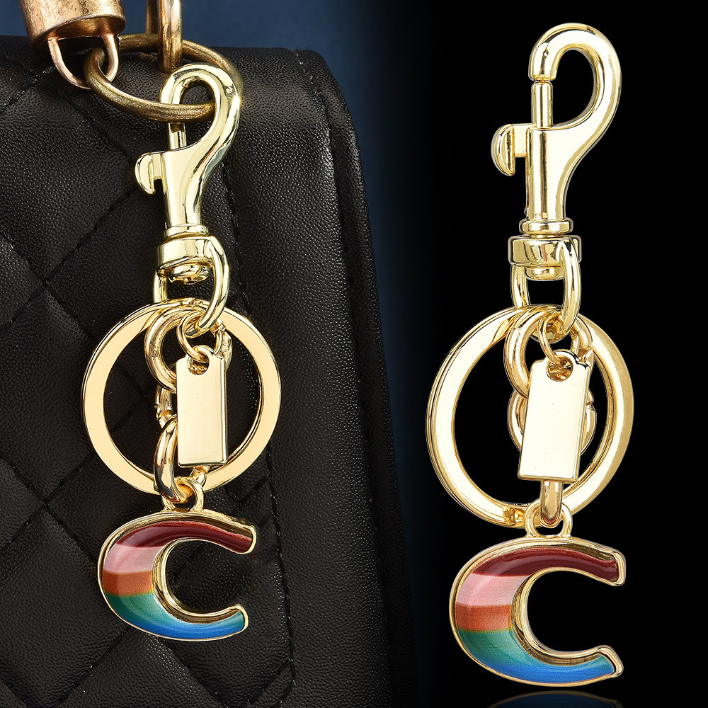 bestseller rainbow C letter metal keychain, multi-color letter C bag pendant, exquisite and versatile pendant for women x2