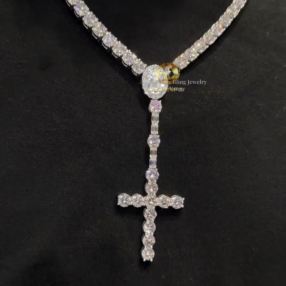 Custom Cross Pendant Chain Set Tennis Chain One Row Cross Jewelry Manufacturer Custom Moissanite Pendant - view 4