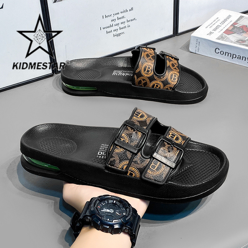 Designer Luxury Men's Casual Outdoor High-end Beach Sandals For Home Wear Comfortable Korean-style Lightweight Double Buckle Style With Anti-slip