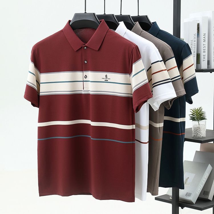 Luxury Brand Designer Mens 2026 Summer New Business Casual Striped Polo Shirt Color Woven Wide Stripe Short Sleeve T-Shirt Dad Wear Chic Stylish Moder