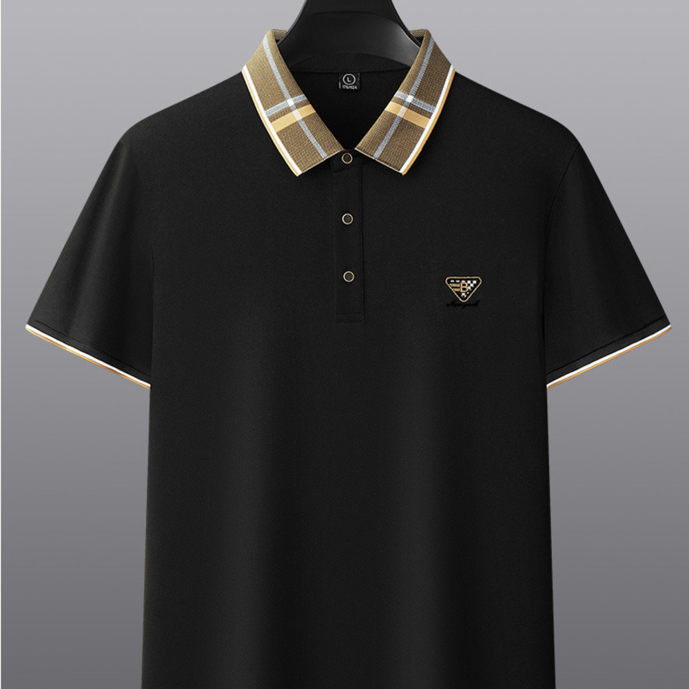 Mens Cotton Polo Shirt Designer Plaid Collar Letter Embroidery Short Sleeve Casual Business Breathable Streetwear Plus Size Tops For Men Summer