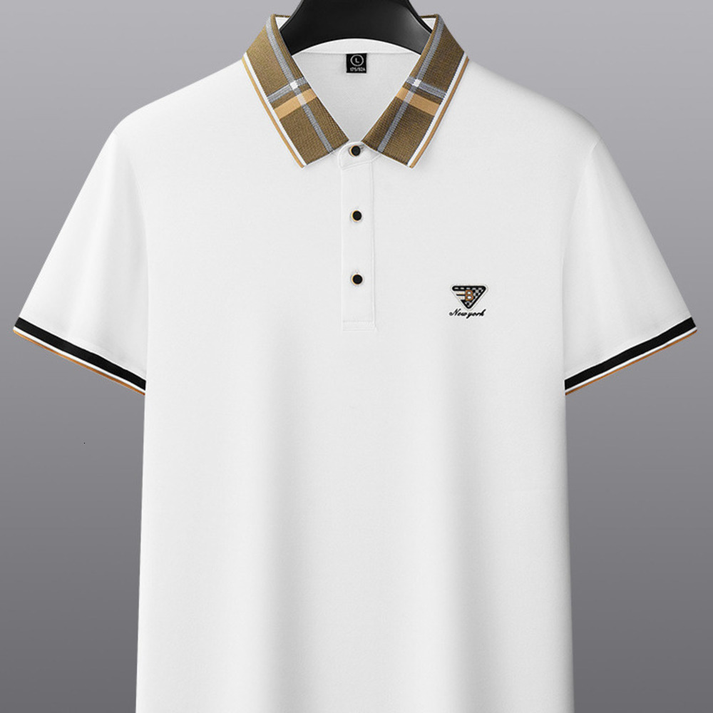 Mens Cotton Polo Shirt Designer Plaid Collar Letter Embroidery Short Sleeve Casual Business Breathable Streetwear Plus Size Tops For Men Summer