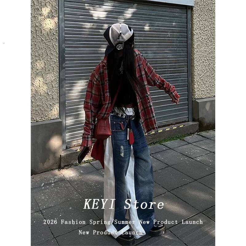 Women Blue Y2k Star Graffiti Harajuku 90s Vintage Denim Trousers Japanese 2000s Style Baggy Boyfriend Jeans Pants Clothes dongdumaoyi
