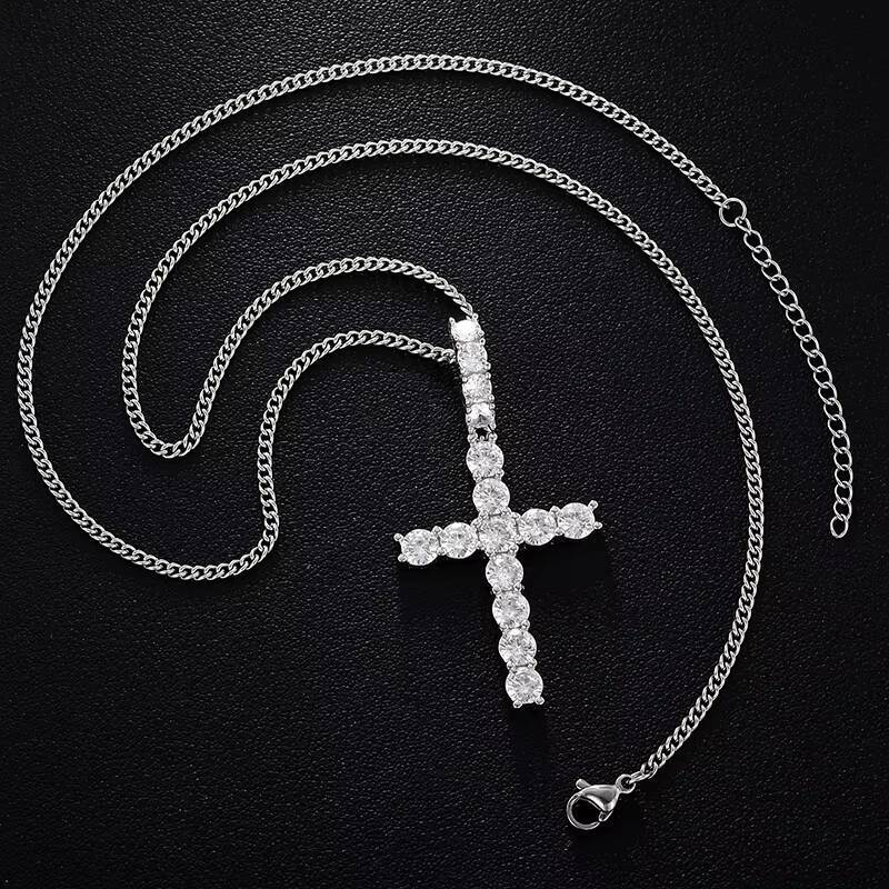 Drop Shipping No MOQ Moissanite Cross Pendant Necklace Gold Plated Jewelry 925 Sterling Silver Charm Pendant