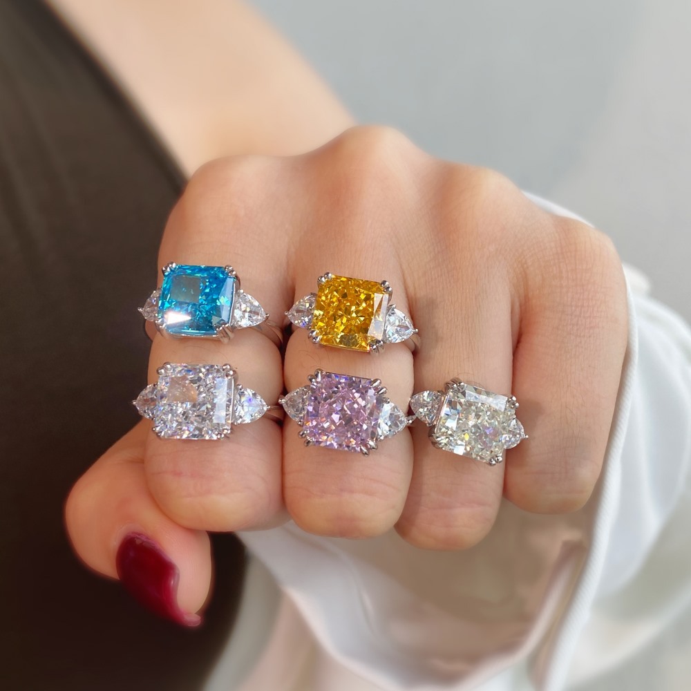 Choucong 5CT Radiant Cut High Carbon Diamond Luxury Jewelry 100% Solid 925 Sterling Silver Party Three Stone Eternity Women Wedding Bridal Ring For Da