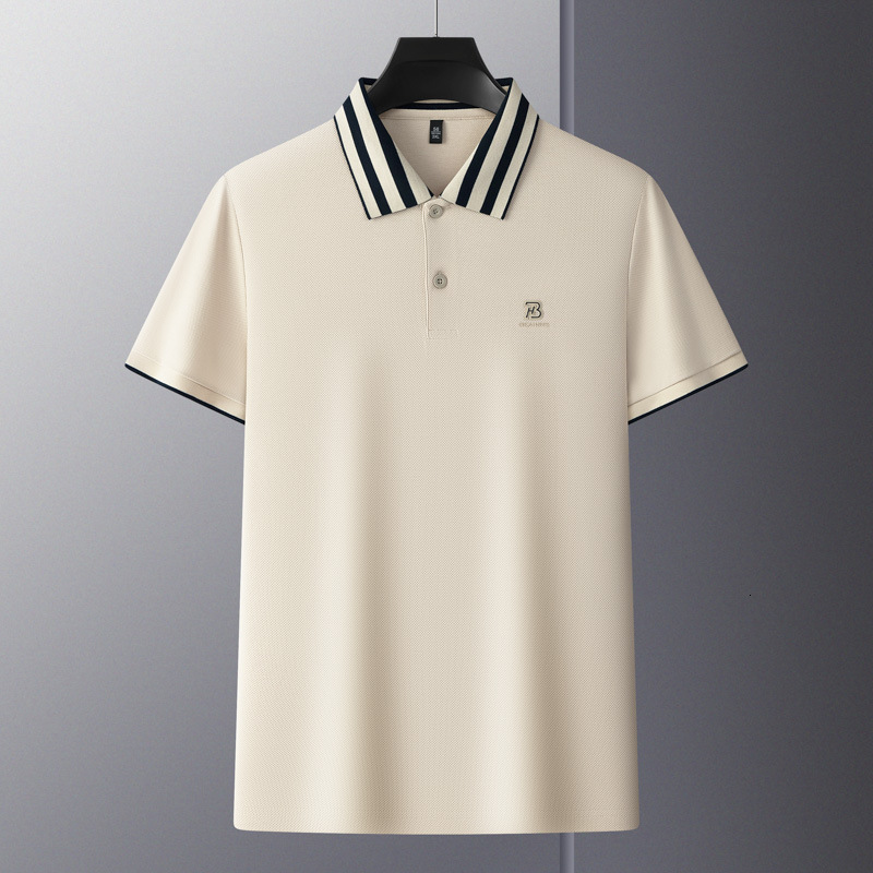 High End Business And Leisure Lapel Designer Polo Shirt Light Luxury Buddha Rib Double-sided Pearl Cotton Middle-aged And Young Half Sleeved Slim Fit 