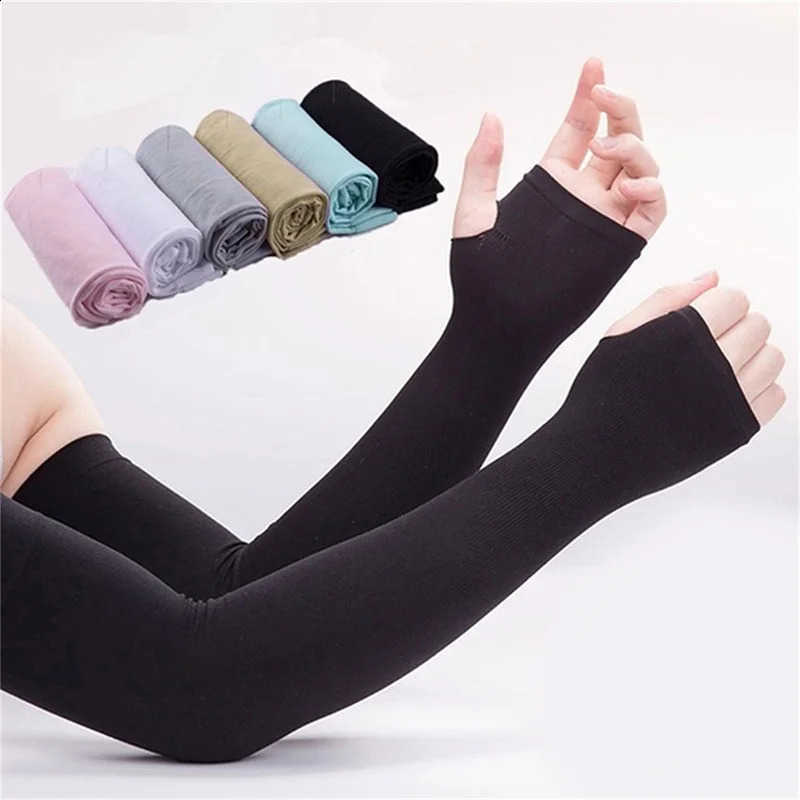 Arm UV Solar Sleeves Woman Men Cycling Fingerless Gloves Cool Muff Summer Ice Silk Elastic Cover Driving AntiSunburn Sleeve 260206