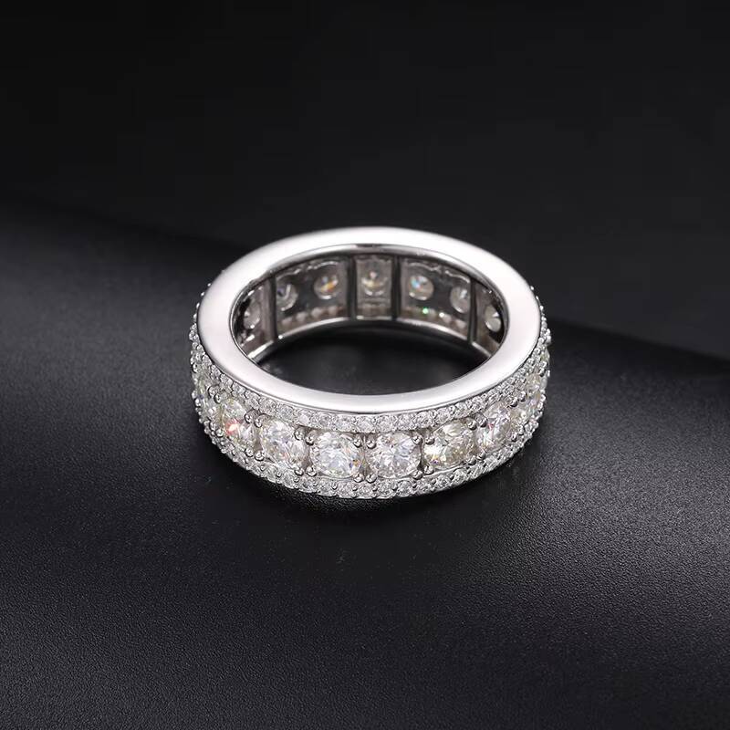 Dropshipping Fine Jewelry Men Gold Plated 8mm 925 Sterling Silver VVS Moissanite Diamond Band Ring With Gift Box