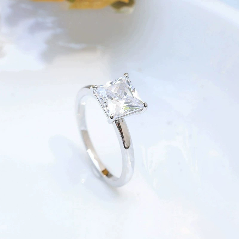 Rulalei Classical 4 Claw Simple Fashion Jewelry Genuine 925 Sterling Silver Princess Cut Solitaire High Carbon Diamond Cocktail Party Eternity Women B