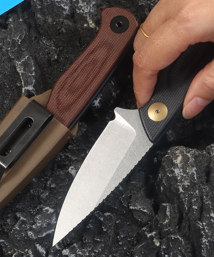 203BT Tactical Fixed Blade Knife - D2 Steel Blade with Hemp Handle, Outdoor Survival Hunting EDC Camping Hiking Knife