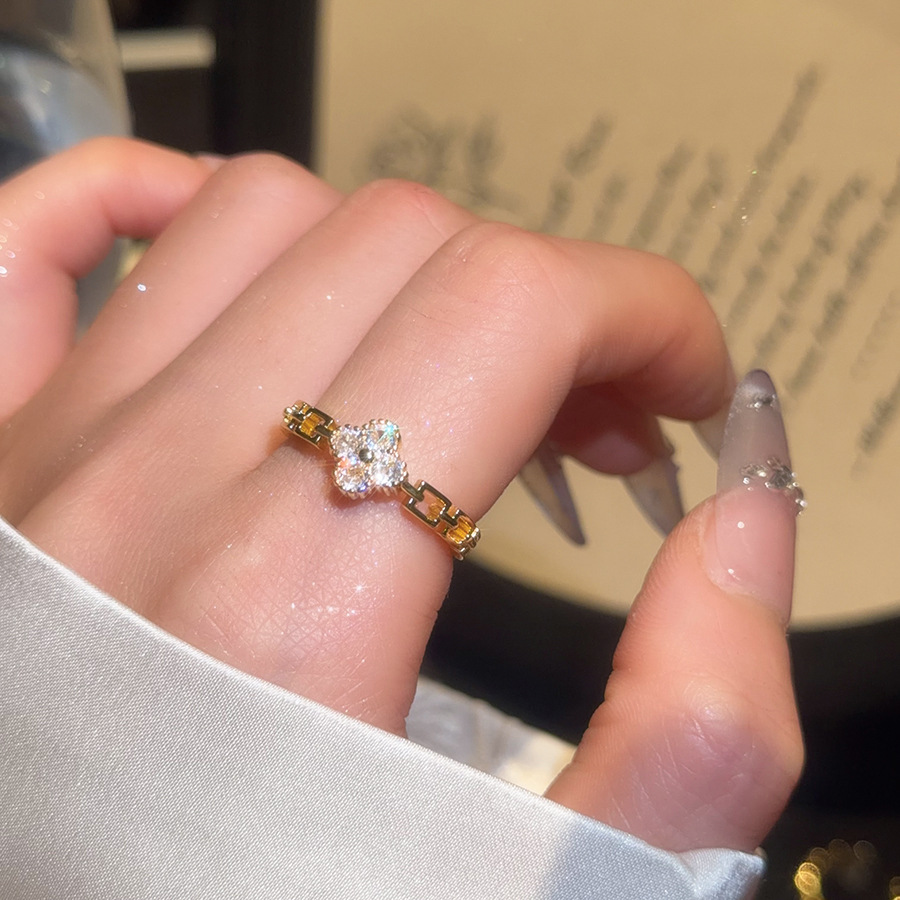 2026 New Zircon Flower Open Ring with Elegant Design, Forest Style Ring, Light Luxury, High-End, Stylish Jewelry - view 6
