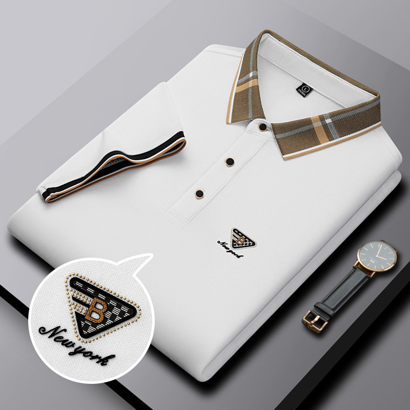 Mens Cotton Polo Shirt Designer Plaid Collar Letter Embroidery Short Sleeve Casual Business Breathable Streetwear Plus Size Tops For Men Summer