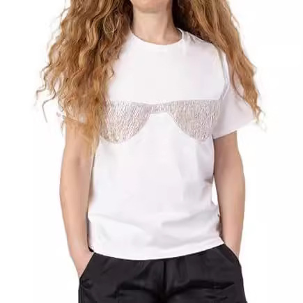 Women Y2k Smocked T-Shirt Bikini Bra Graphic Print Short Sleeve Oversized Tee Crewneck Aesthetic White Tee Top 250118