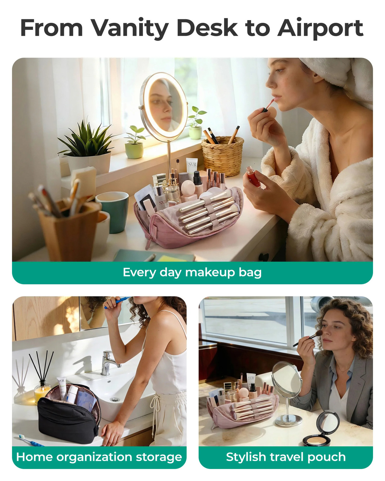 BAGSMART Travel Makeup Bag for Women Portable Cosmetic Case Puffy Padded Make Up Organizer Pouch Water-resistant Toiletry Bag 260427