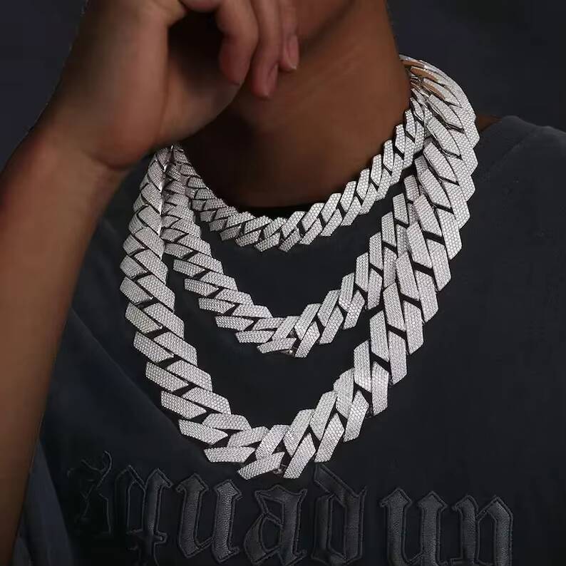 Hiphop Jewelry 925 Sterling Silver 20mm Iced Out Cuban Necklace Sparkling VVS Moissanite Cuban Link Chain