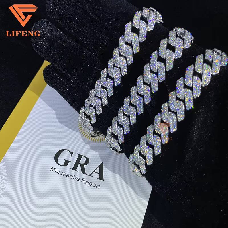 New Custom 12mm Cuban Link Chain Iced Out VVS Chain Moissanite Bracelet Hip Hop 925 Sterling Silver Bracelet Luxury Men Jewelry
