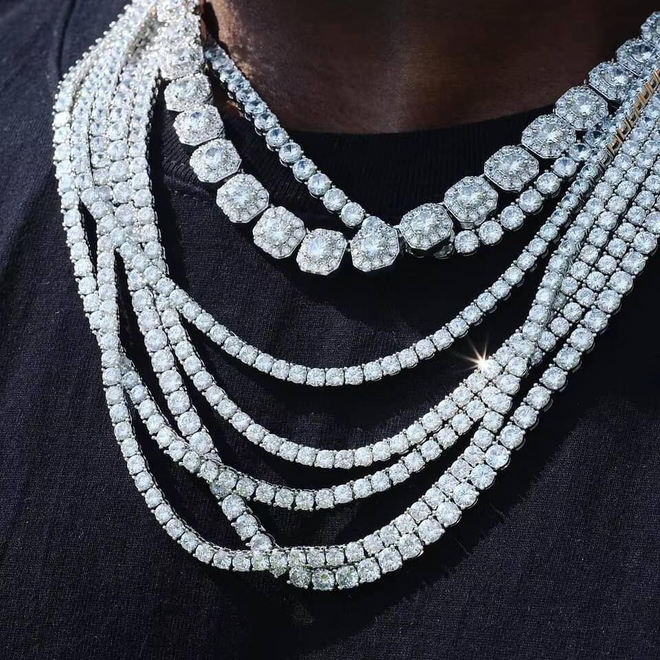 10mm Hiphop Tennis Chain Iced Out Pass Diamond Tester 925 Sterling Silver Square Cluster Moissanite Tennis Chain