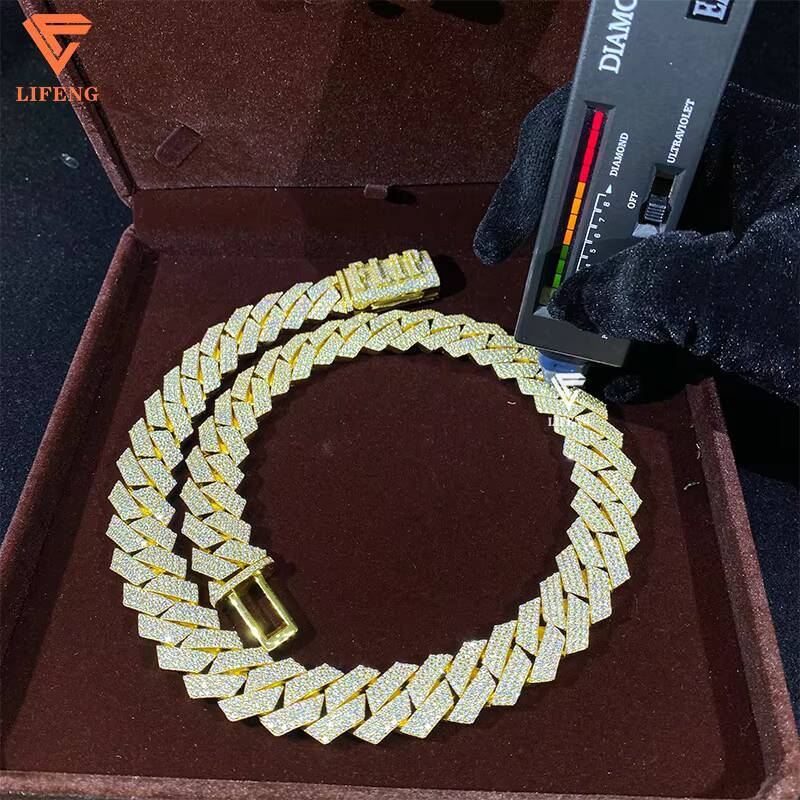 18mm 3-Row Gold Plated 925 Silver Cuban Link Chain Iced Out VVS Moissanite Diamond Necklace Charm Clasp Jewelry Making Accessory