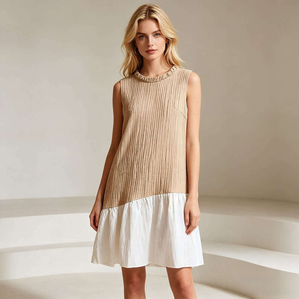 Designer's FC high-end k30 FC women's summer new color blocked round neck beaded sleeveless loose dress